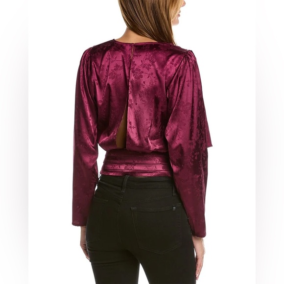 NWT Ronny Kobo Monet Satin Floral Long Sleeve Draped Blouse Top in Purple Sz XL - Picture 4 of 12